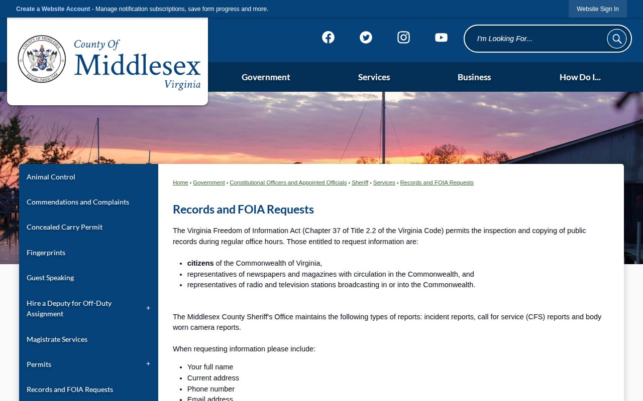 Middlesex County records request page for released inmate booking photos