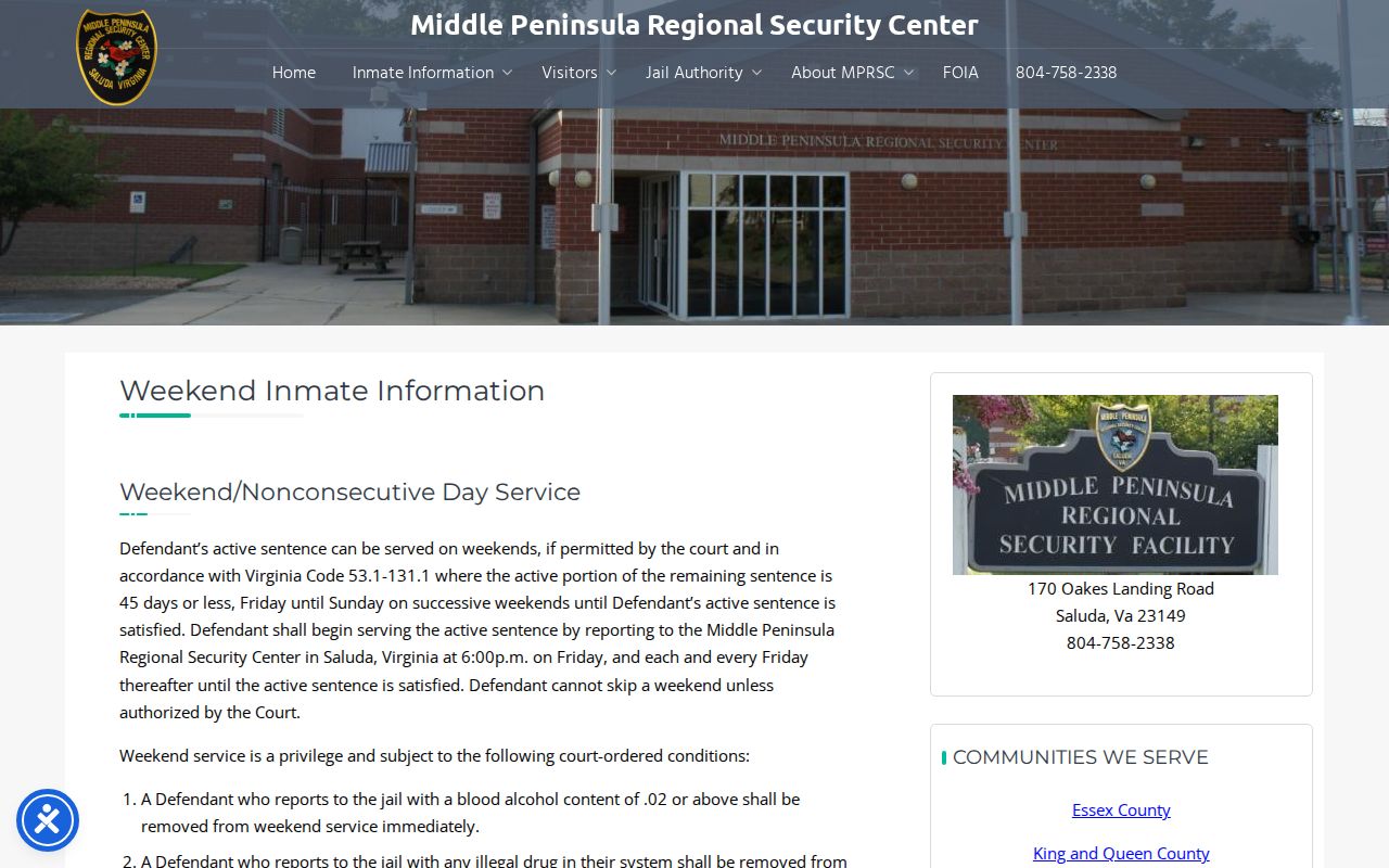 MPRSC weekend service information affecting Middlesex inmate release dates
