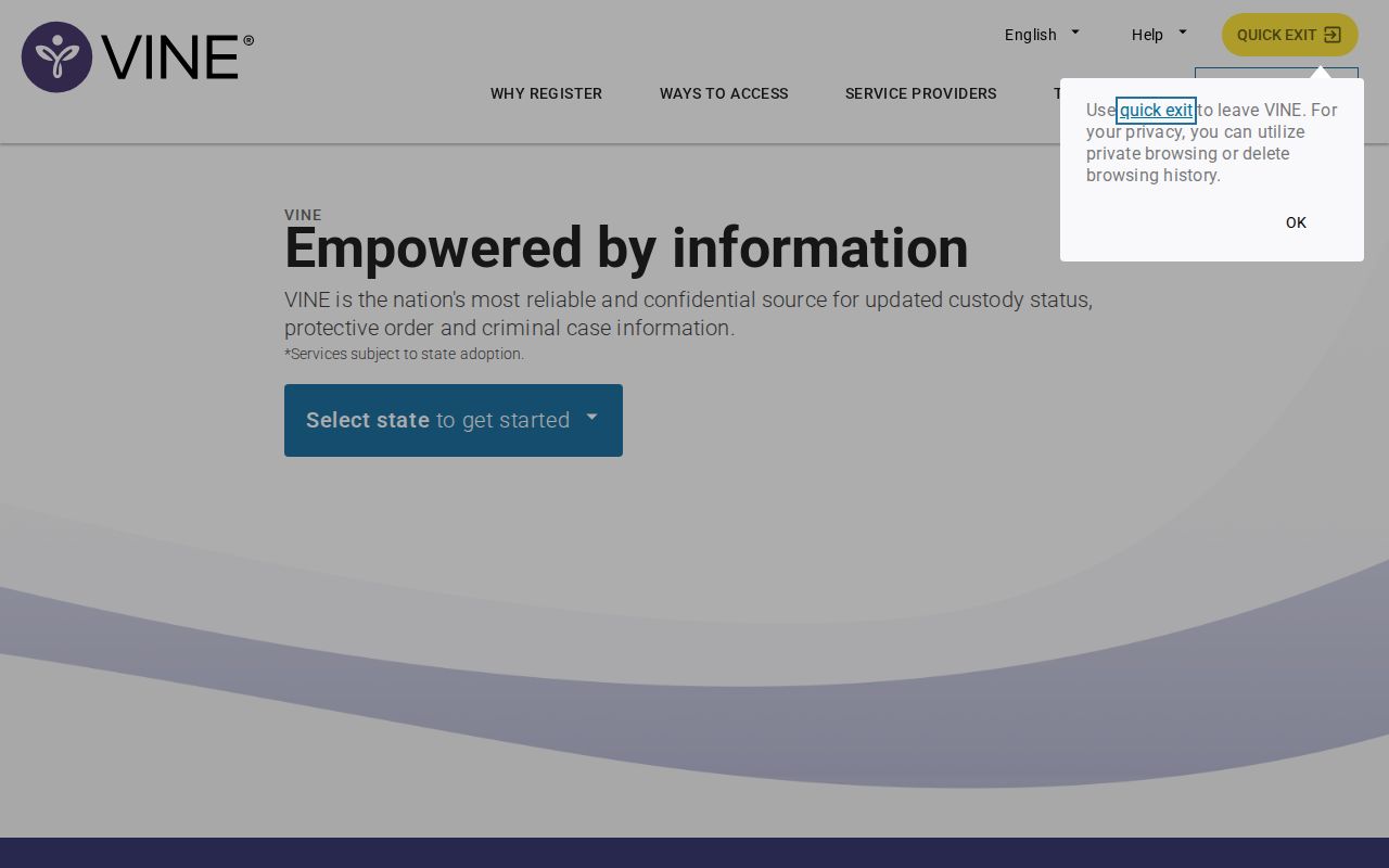 Middlesex County VINELink release check search screen