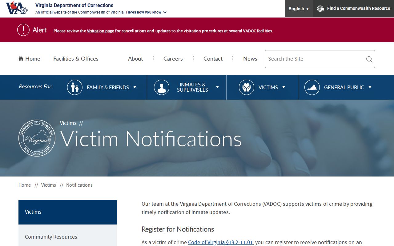 Middlesex County VADOC NAAVI release notification information