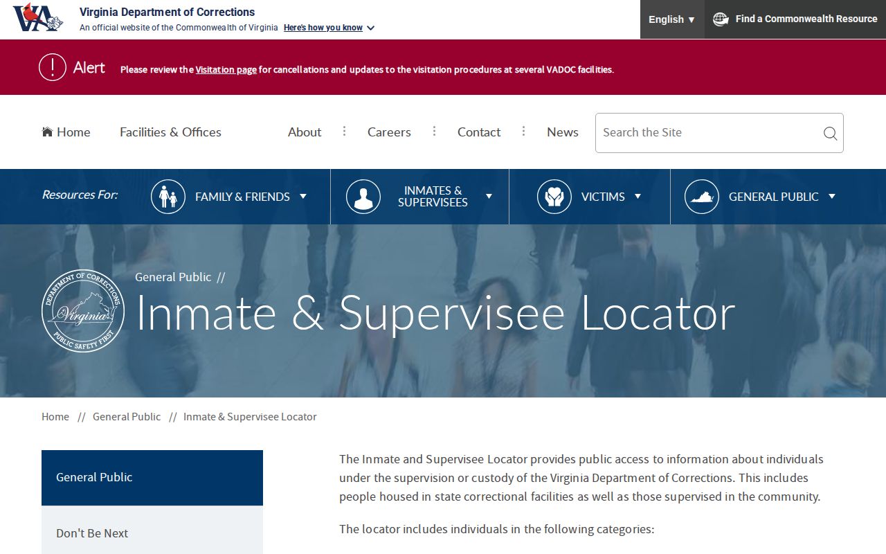 VADOC locator for Middlesex County released inmate status